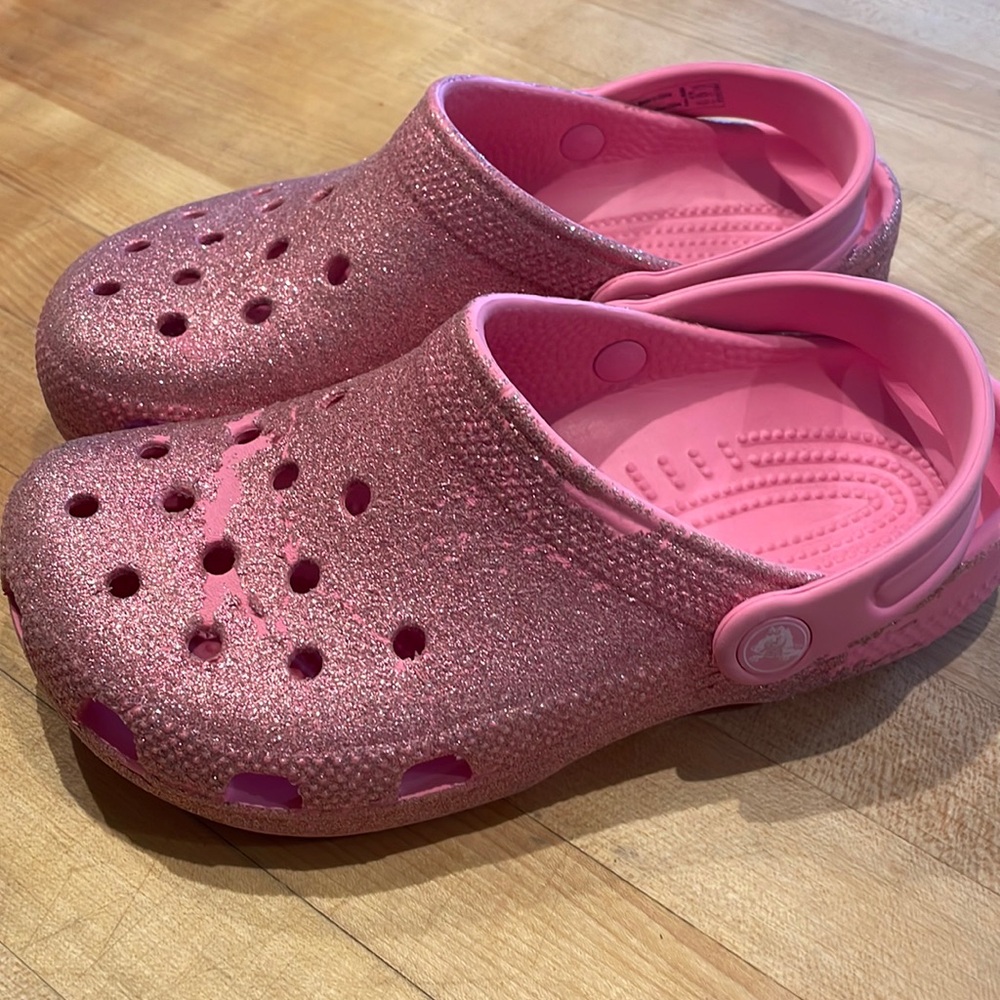 CROCS Clogs Sandals Pink and Glitter Sparkles Junior Size 3